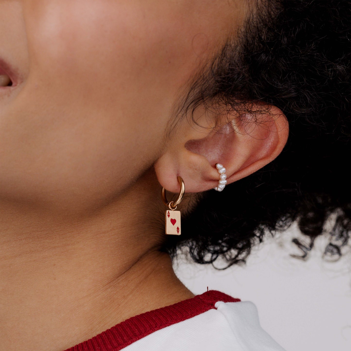 Red Ace Hoop Set Small Rose Gold