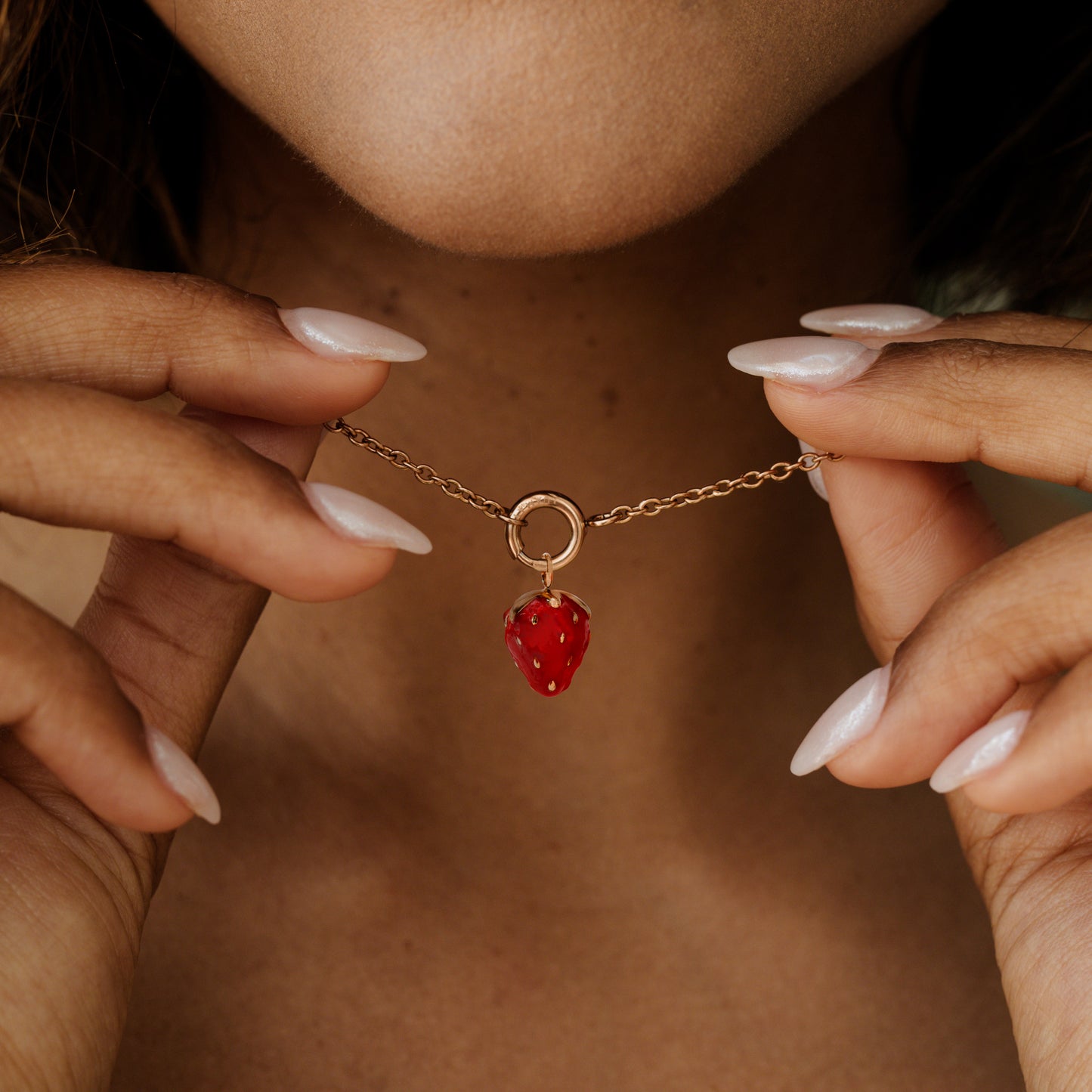 Strawberry Classic Chain Necklace Set Rose Gold