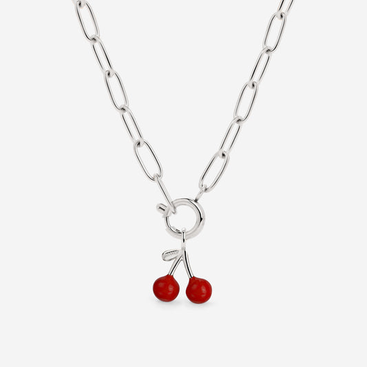 Very Cherry Oval Links Necklace Set Silver