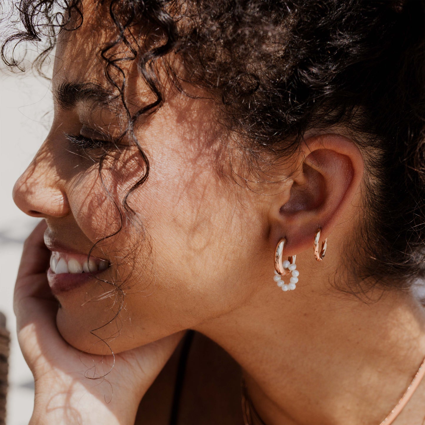 Pearly Donut Hoop Set Rose Gold