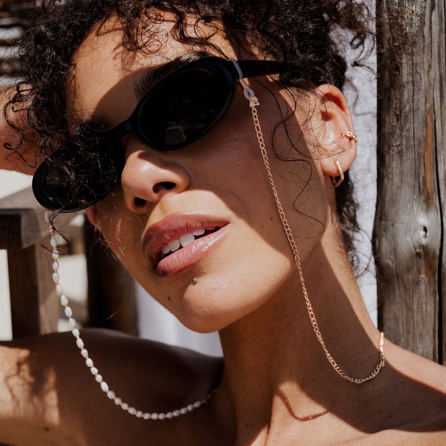 Pearly Sunglasses Chain Rose Gold