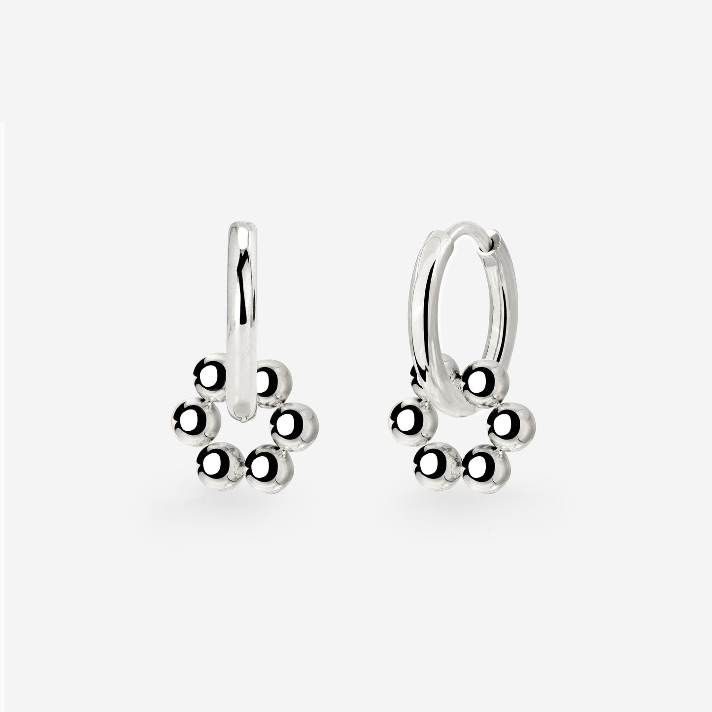 Bead Donut Hoop Set Small Silver