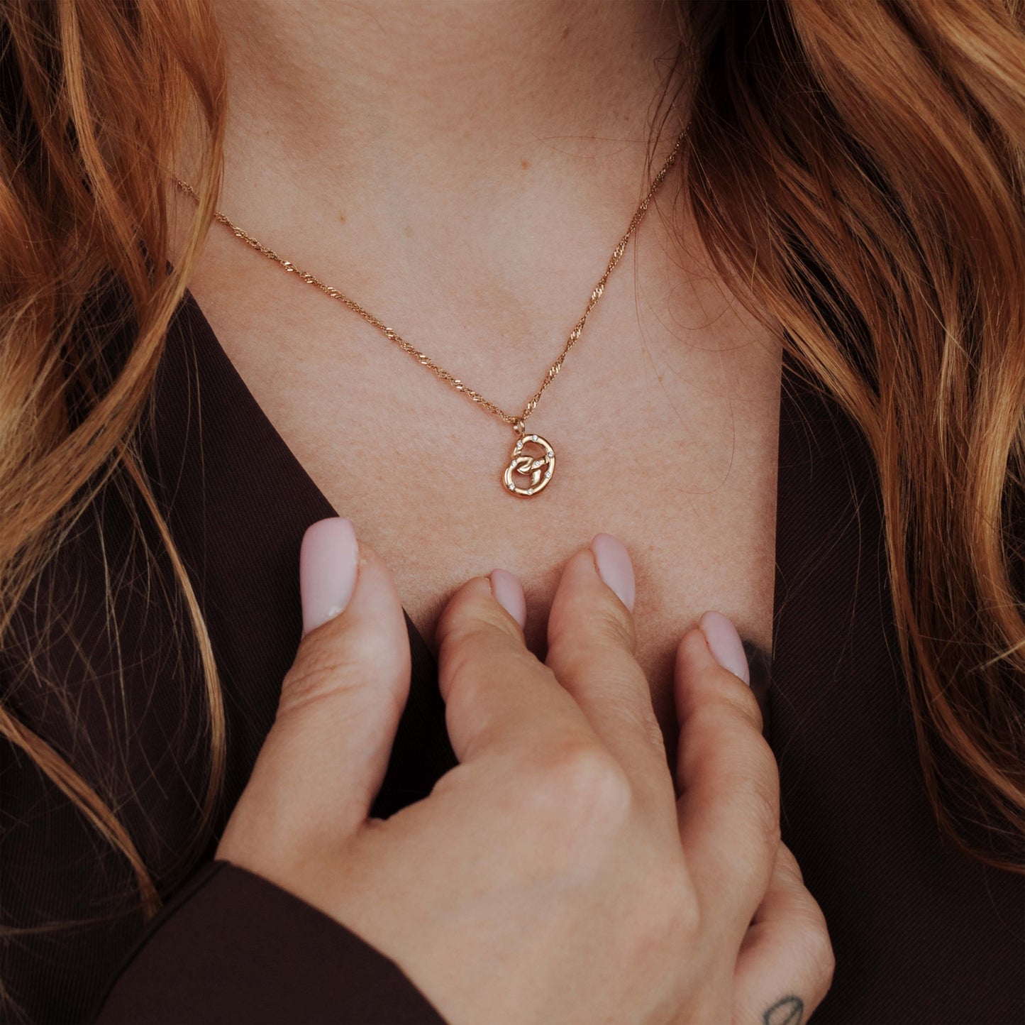Bedazzle my Pretzel Necklace Rose Gold