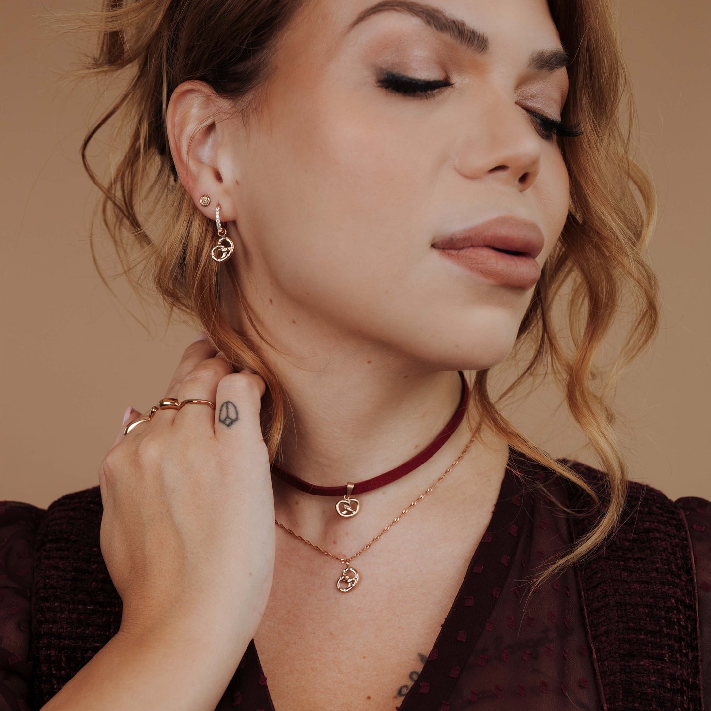 Bedazzled Pretzel Glimmer Hoop Set Small Rose Gold