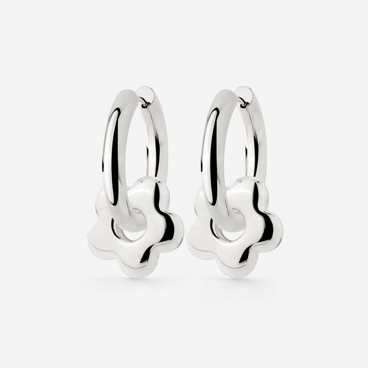 Chunky Bubble Flower Hoop Set Medium Silver