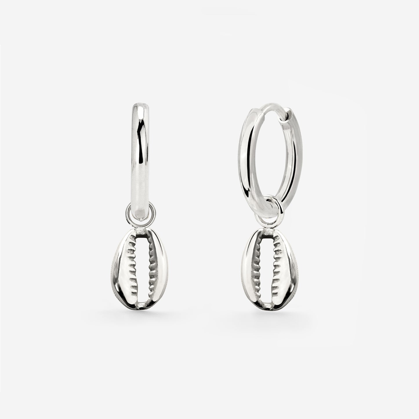 Cowrie Shell Hoop Set Small Silver