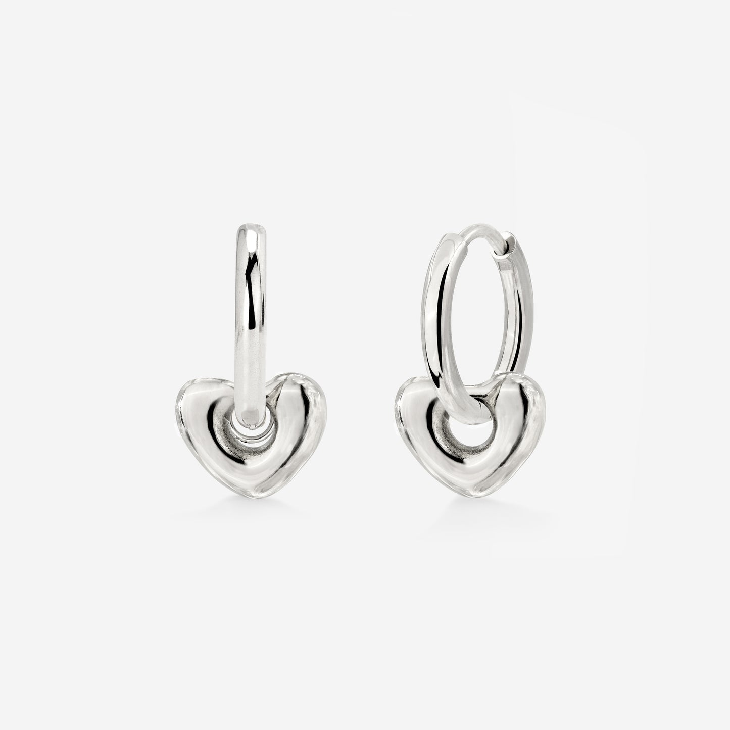 Phat Heart Hoop Set Small Silver