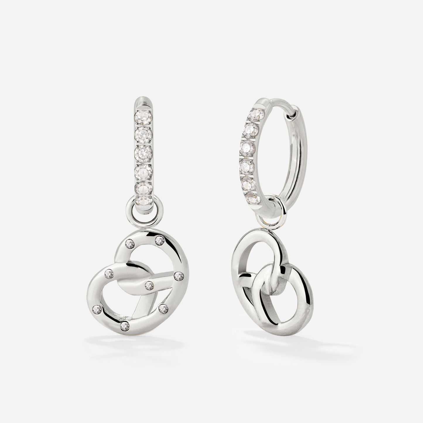Bedazzled Pretzel Glimmer Hoop Set Small Silver