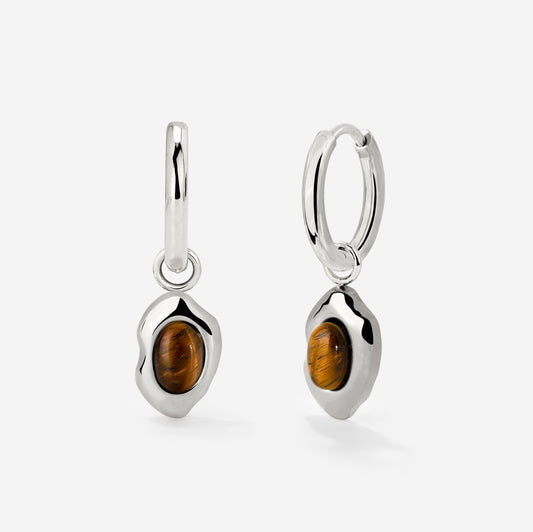 Tiger's Eye Hoop Set Small Silver