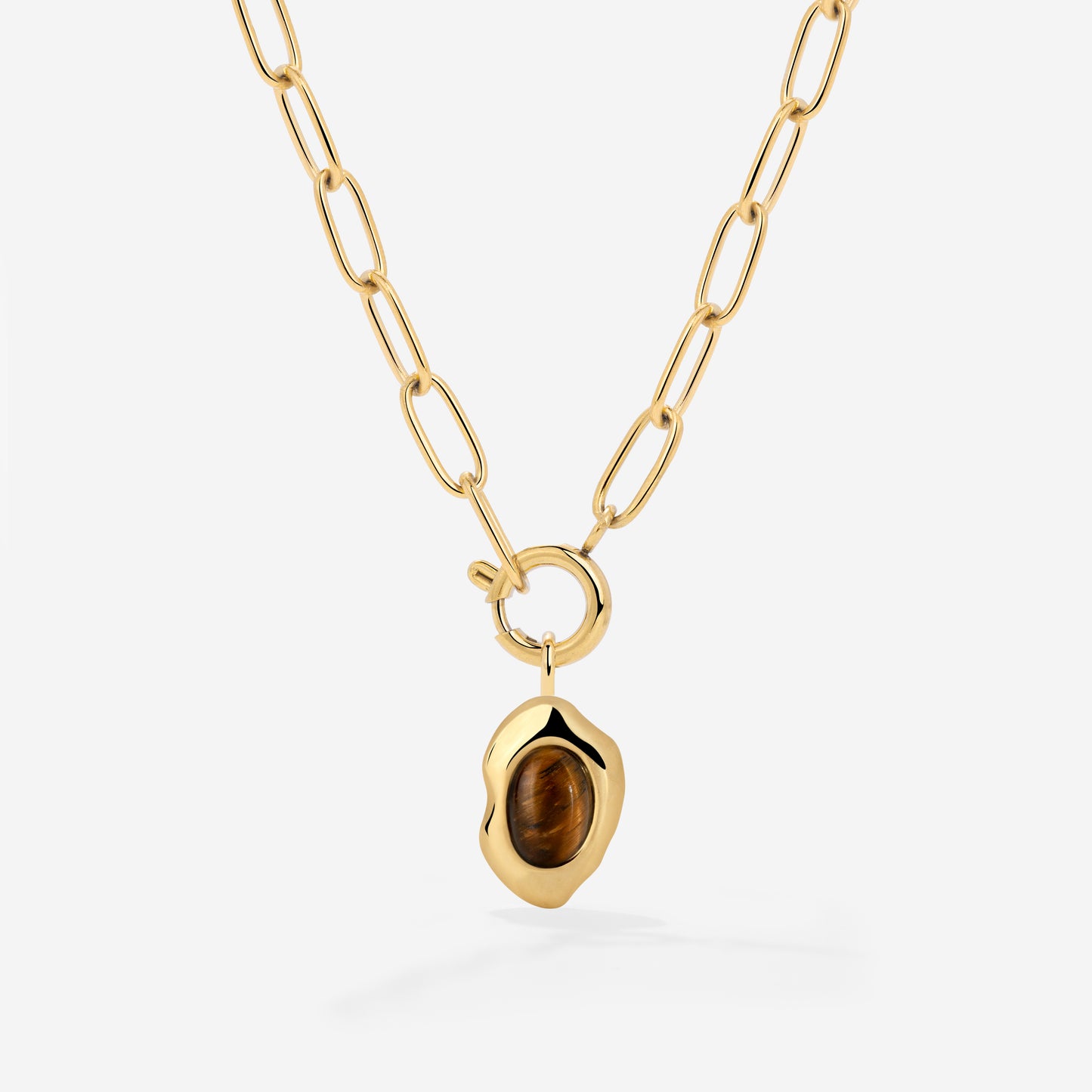 Tiger's Eye Oval Links Necklace Set Gold