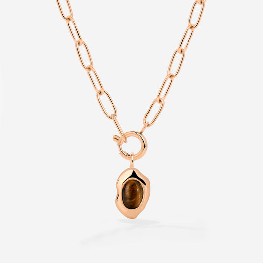 Tiger's Eye Oval Links Necklace Set Rose Gold