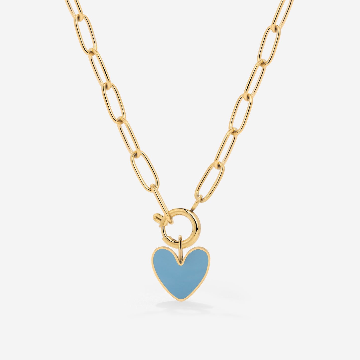 Blue Heart Oval Links Necklace Set Gold