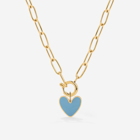 Blue Heart Oval Links Necklace Set Gold