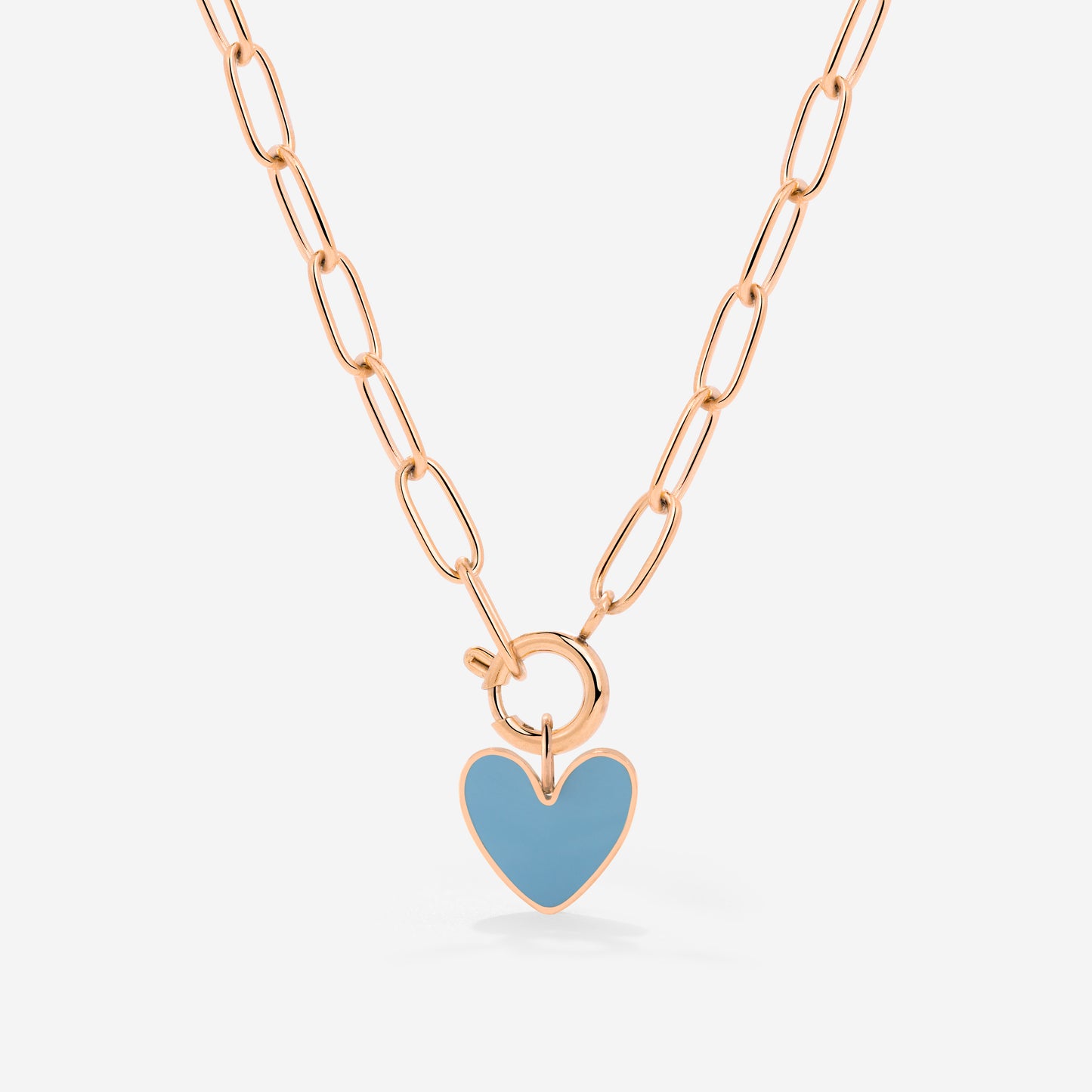 Blue Heart Oval Links Necklace Set Rose Gold