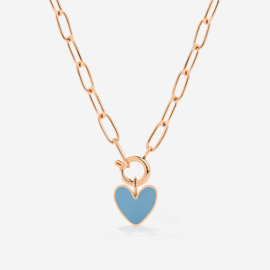 Blue Heart Oval Links Necklace Set Rose Gold