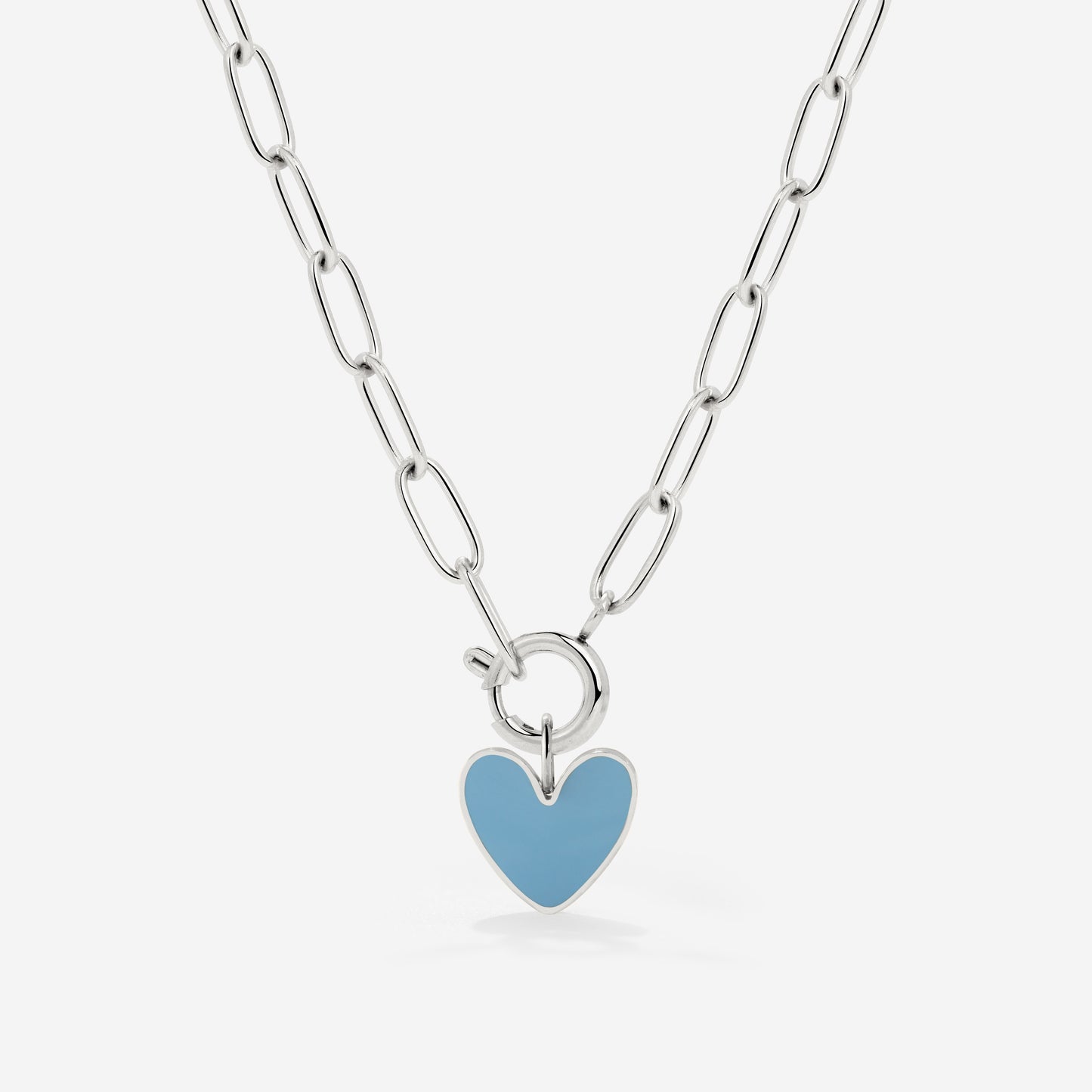 Blue Heart Oval Links Necklace Set Silver