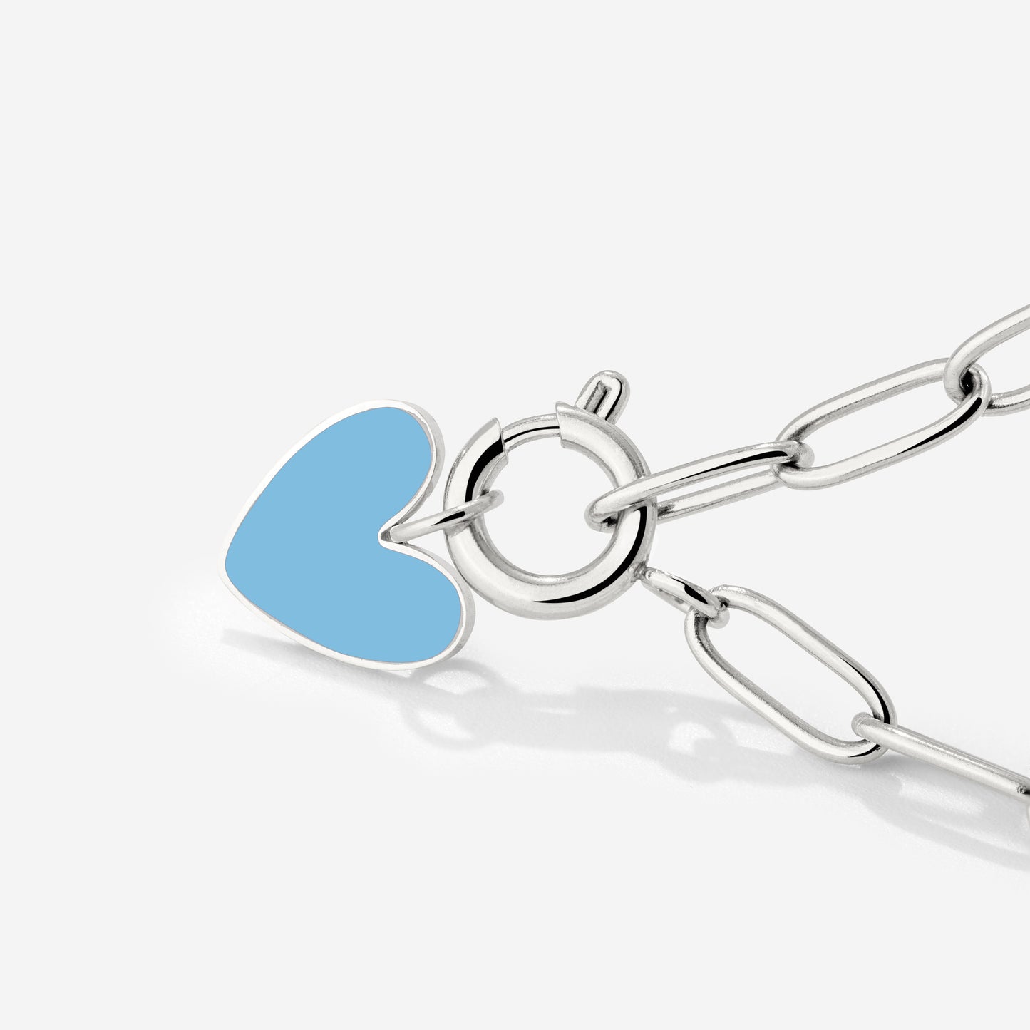 Blue Heart Oval Links Necklace Set Silver