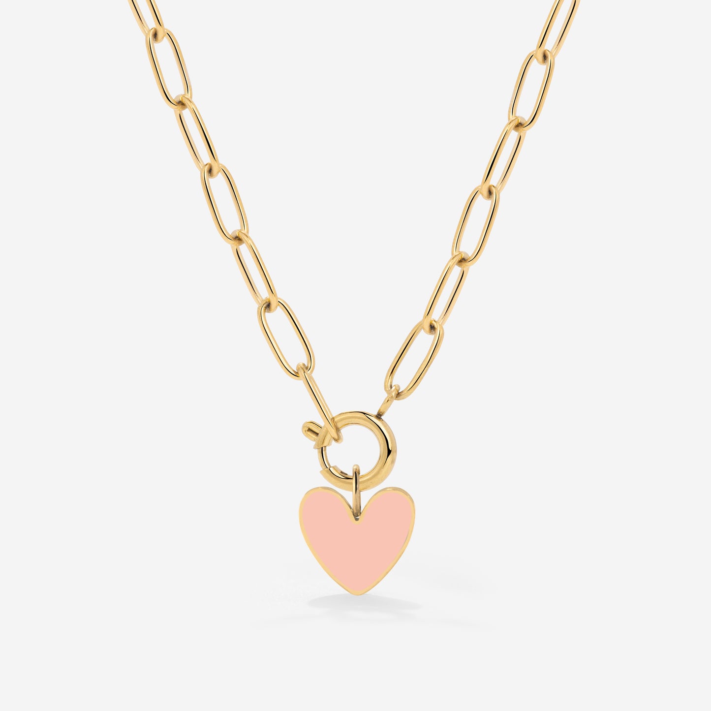Pink Heart Oval Links Necklace Set Gold