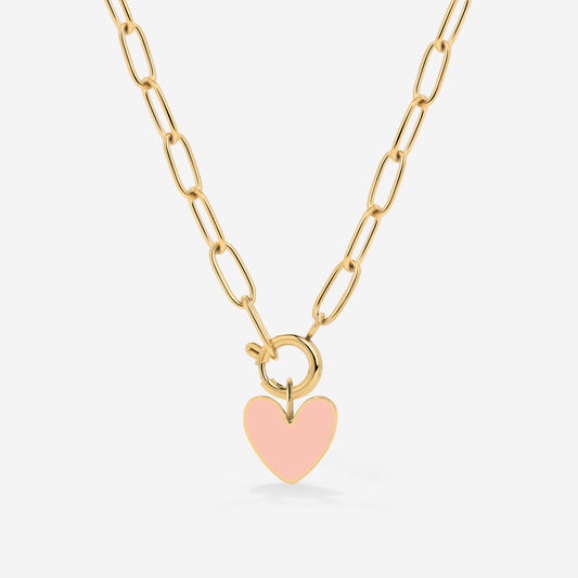 Pink Heart Oval Links Necklace Set Gold