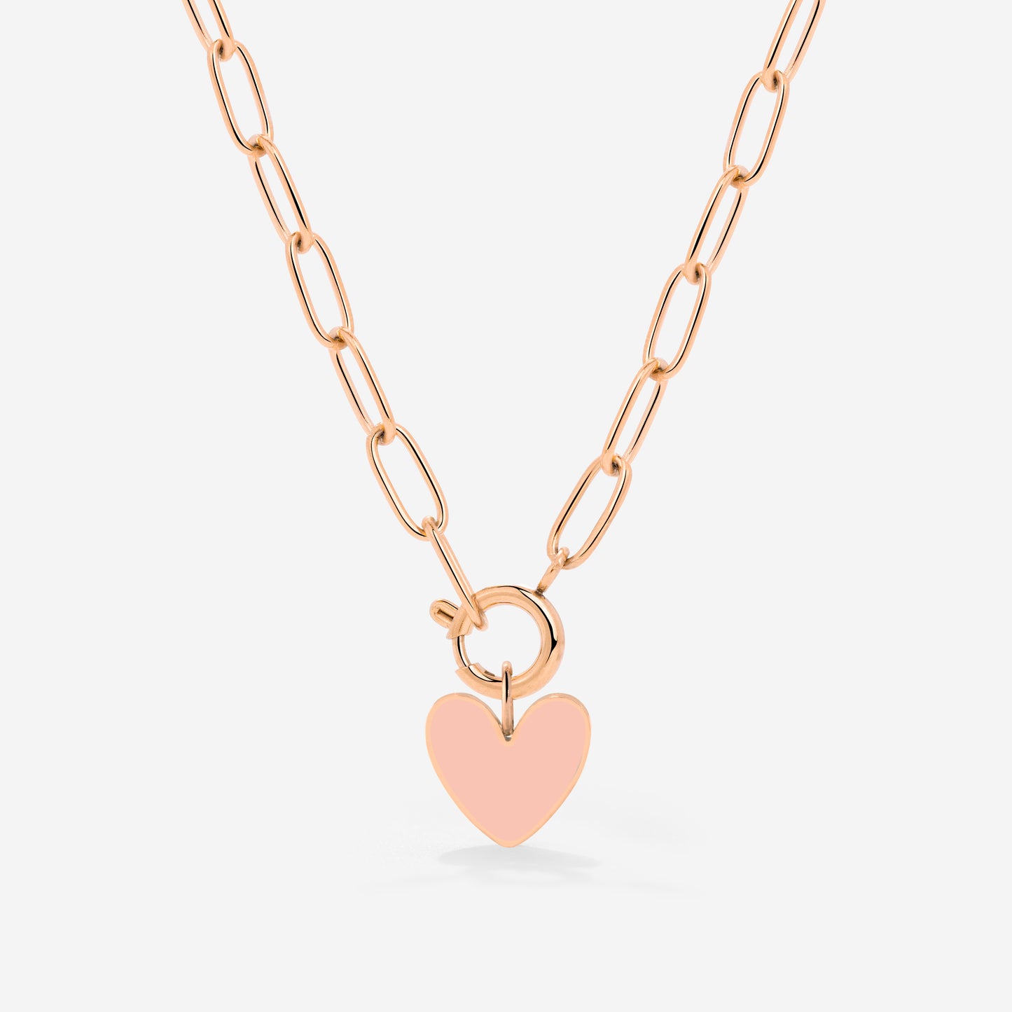 Pink Heart Oval Links Necklace Set Rose Gold