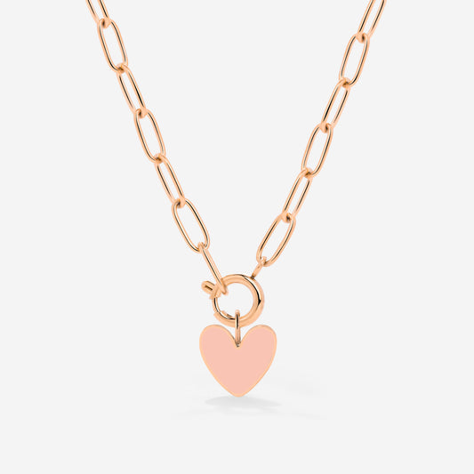 Pink Heart Oval Links Necklace Set Rose Gold