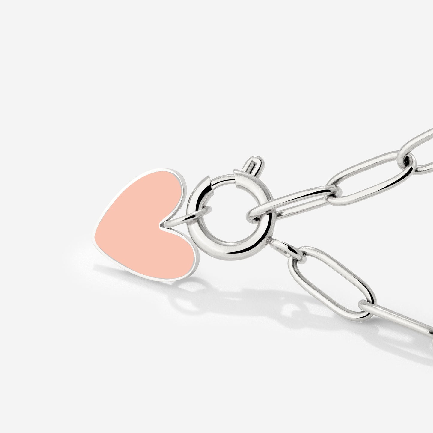 Pink Heart Oval Links Necklace Set Silver