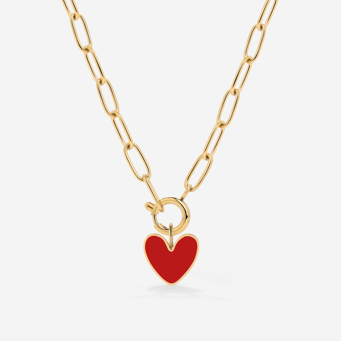 Red Heart Oval Links Necklace Set Gold