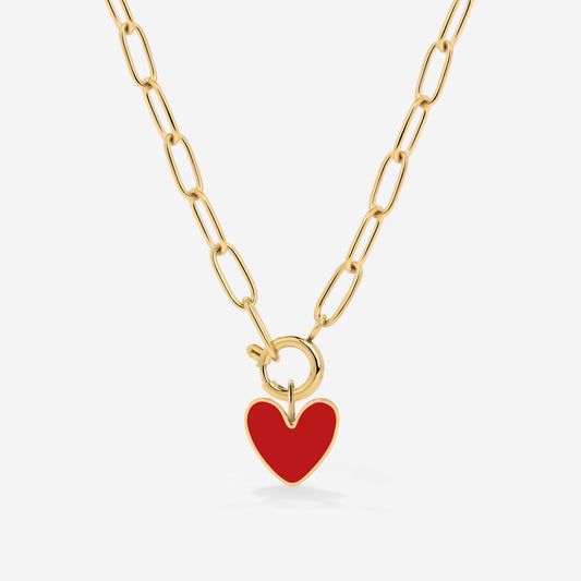 Red Heart Oval Links Necklace Set Gold