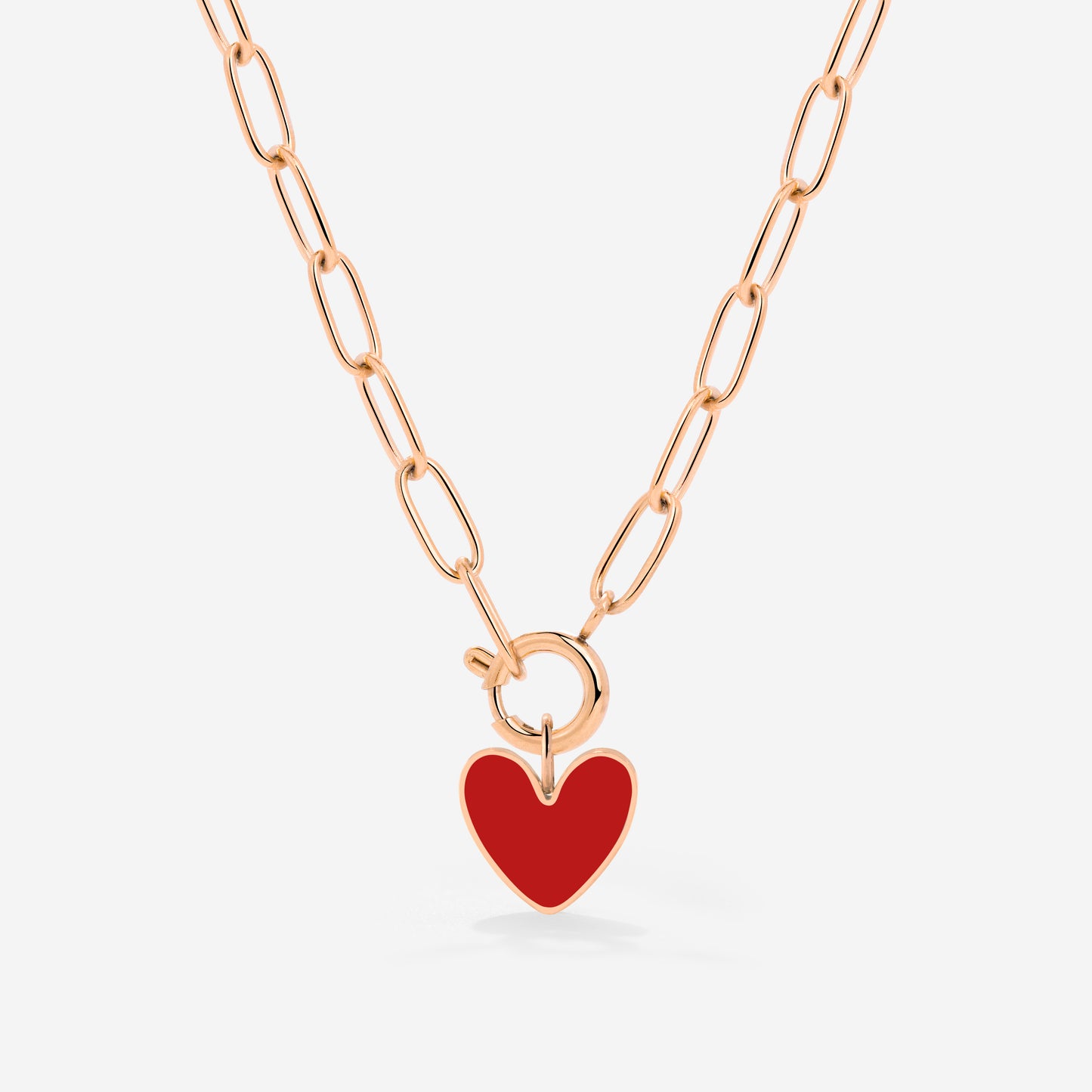 Red Heart Oval Links Necklace Set Rose Gold