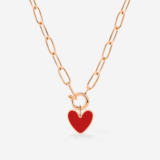 Red Heart Oval Links Necklace Set Rose Gold