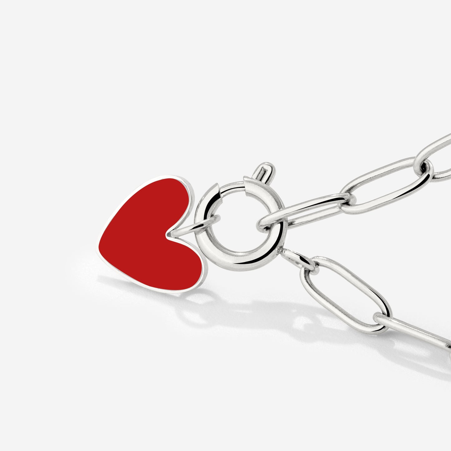 Red Heart Oval Links Necklace Set Silver
