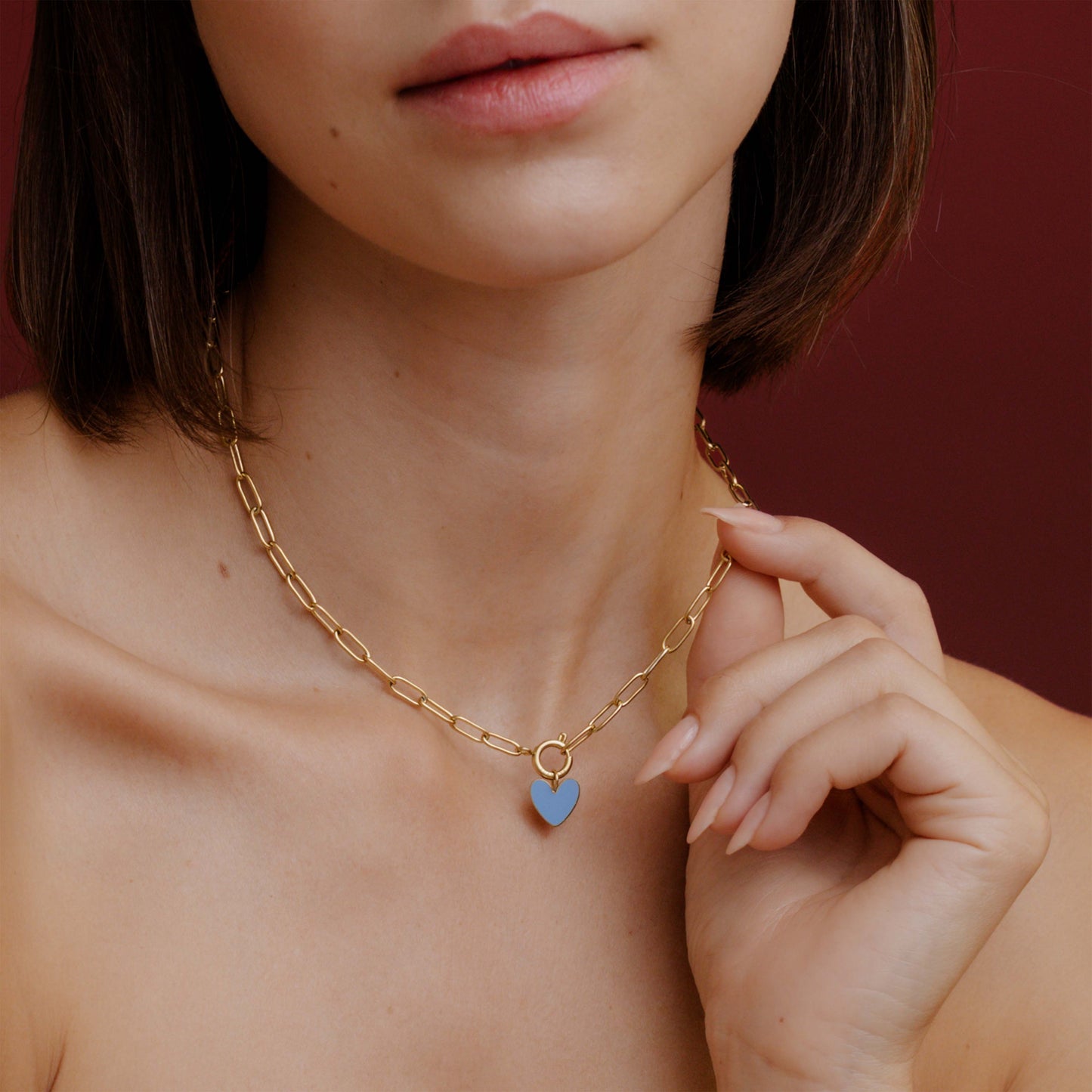 Blue Heart Oval Links Necklace Set Gold