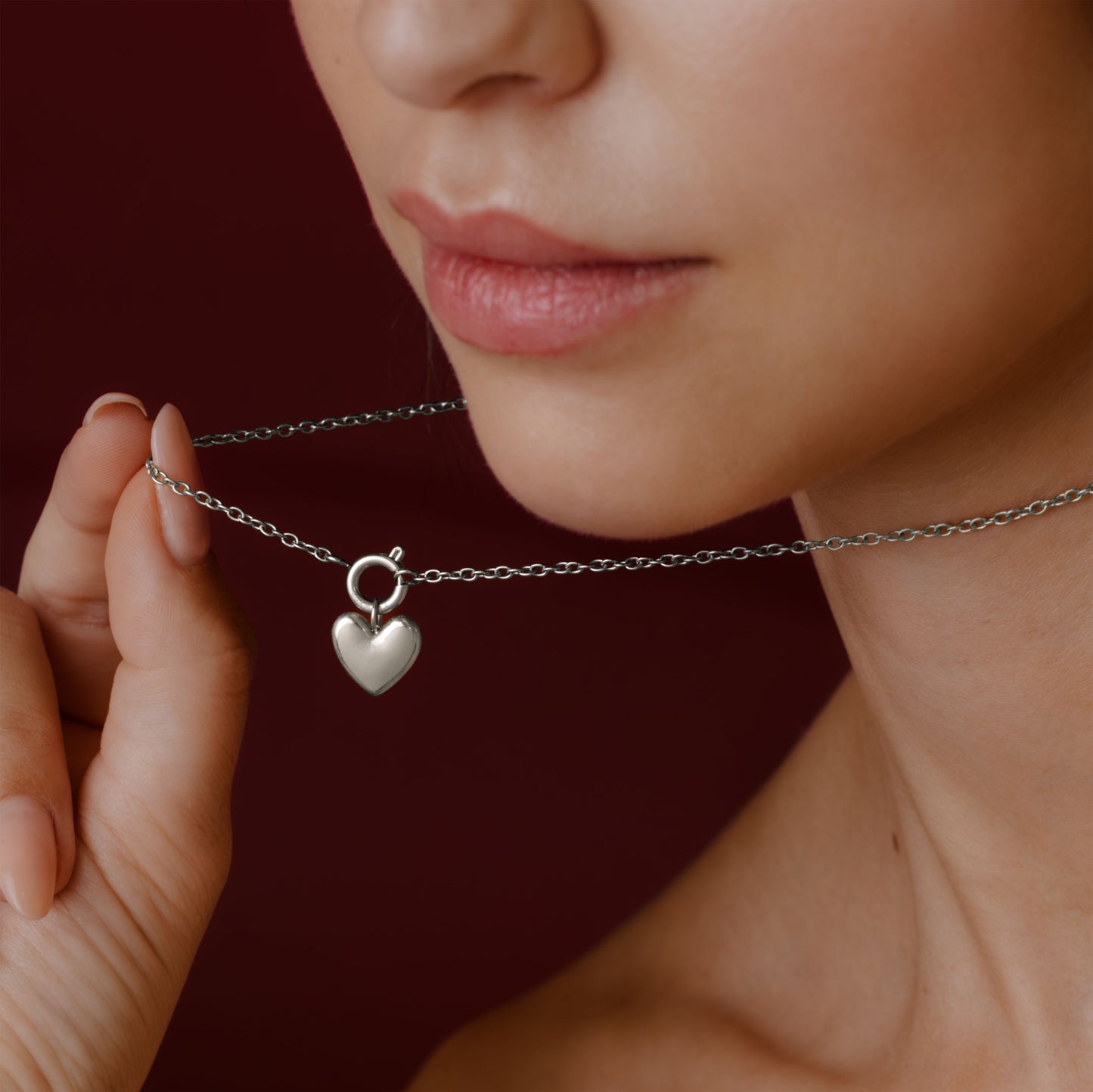 Lovely Heart Classic Chain Necklace Set Silver