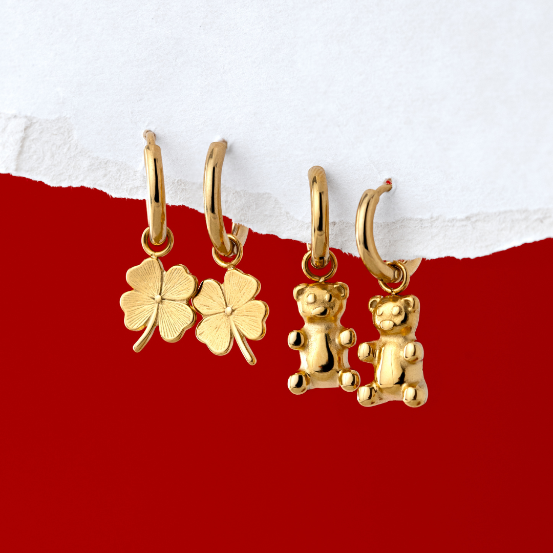 Lucky Clover Hoop Set Small Gold