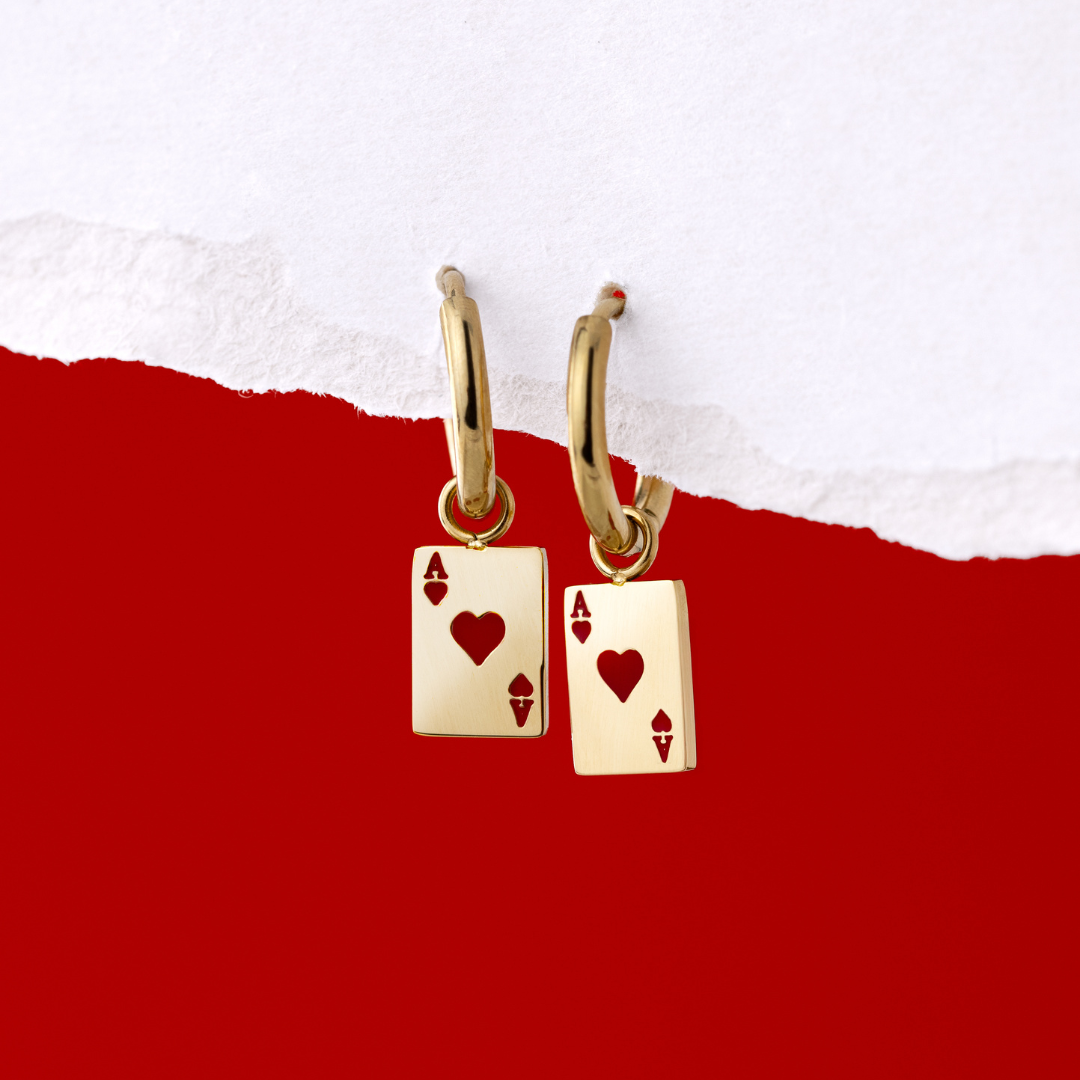 Red Ace Hoop Set Small Silver