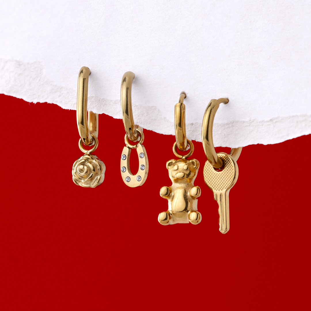 Blinged Horseshoe Hoop Set Small Gold
