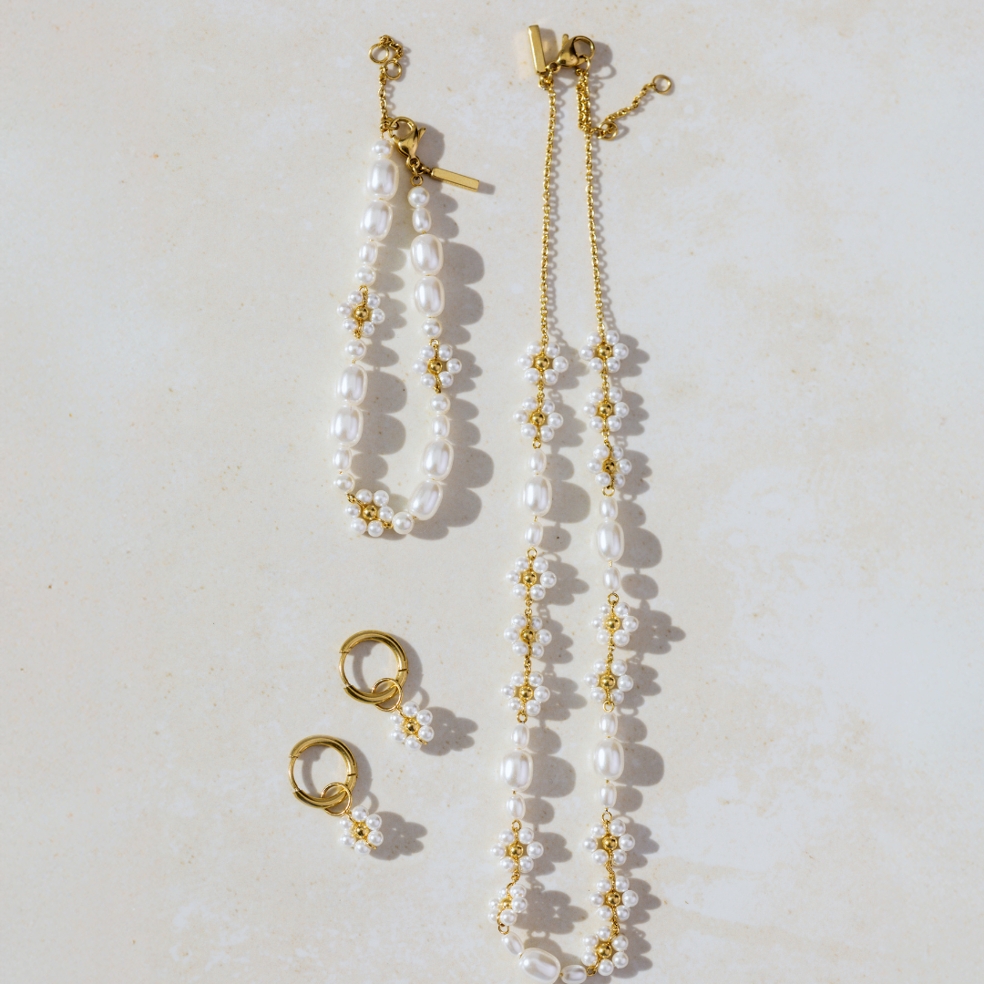 Flowery Pearls Bracelet Rose Gold