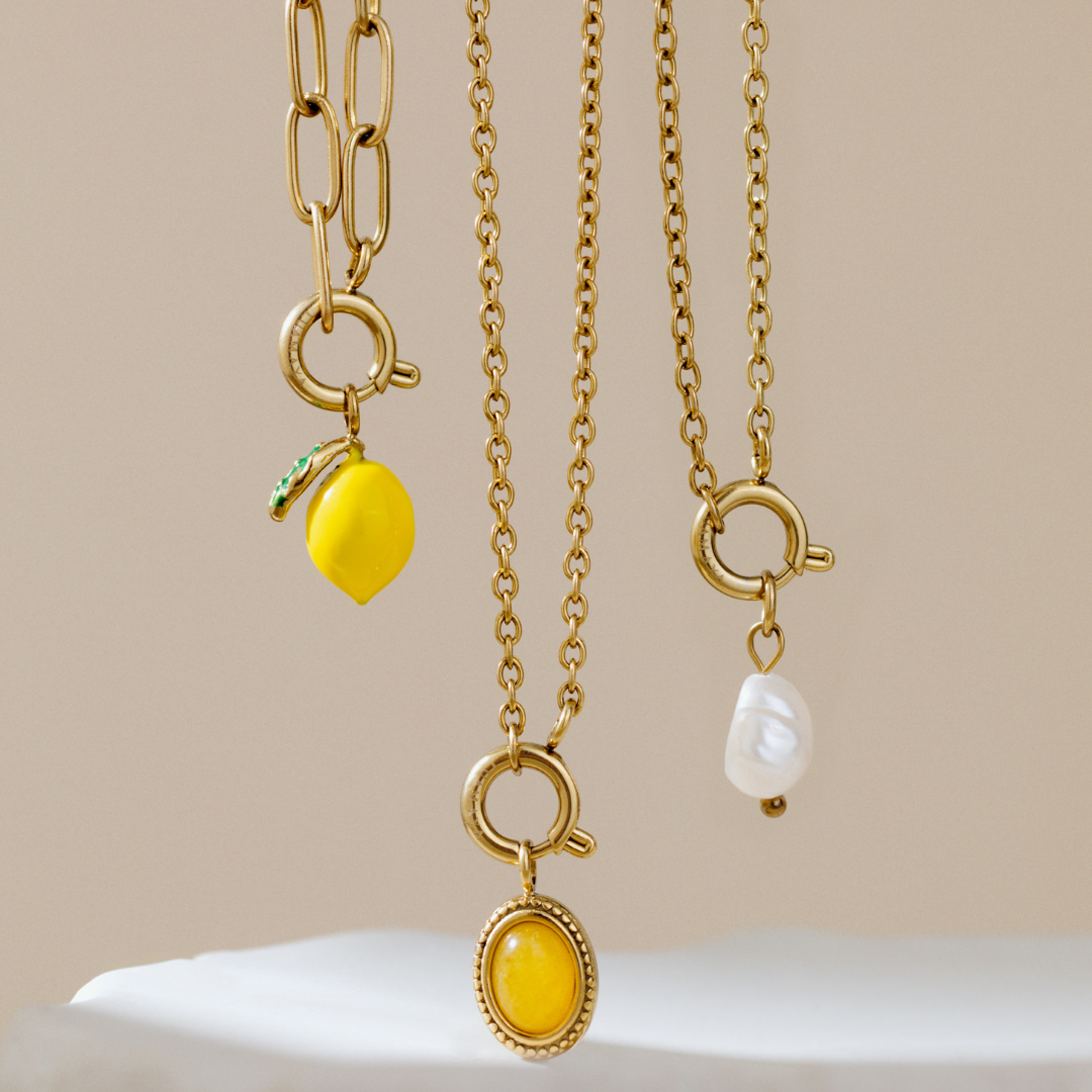Lemony Oval Links Necklace Set Silver