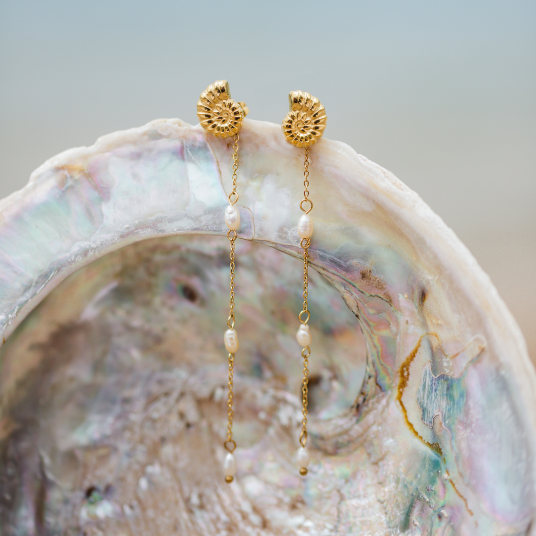 Siren's Spell Pearl Drop Earrings Rose Gold
