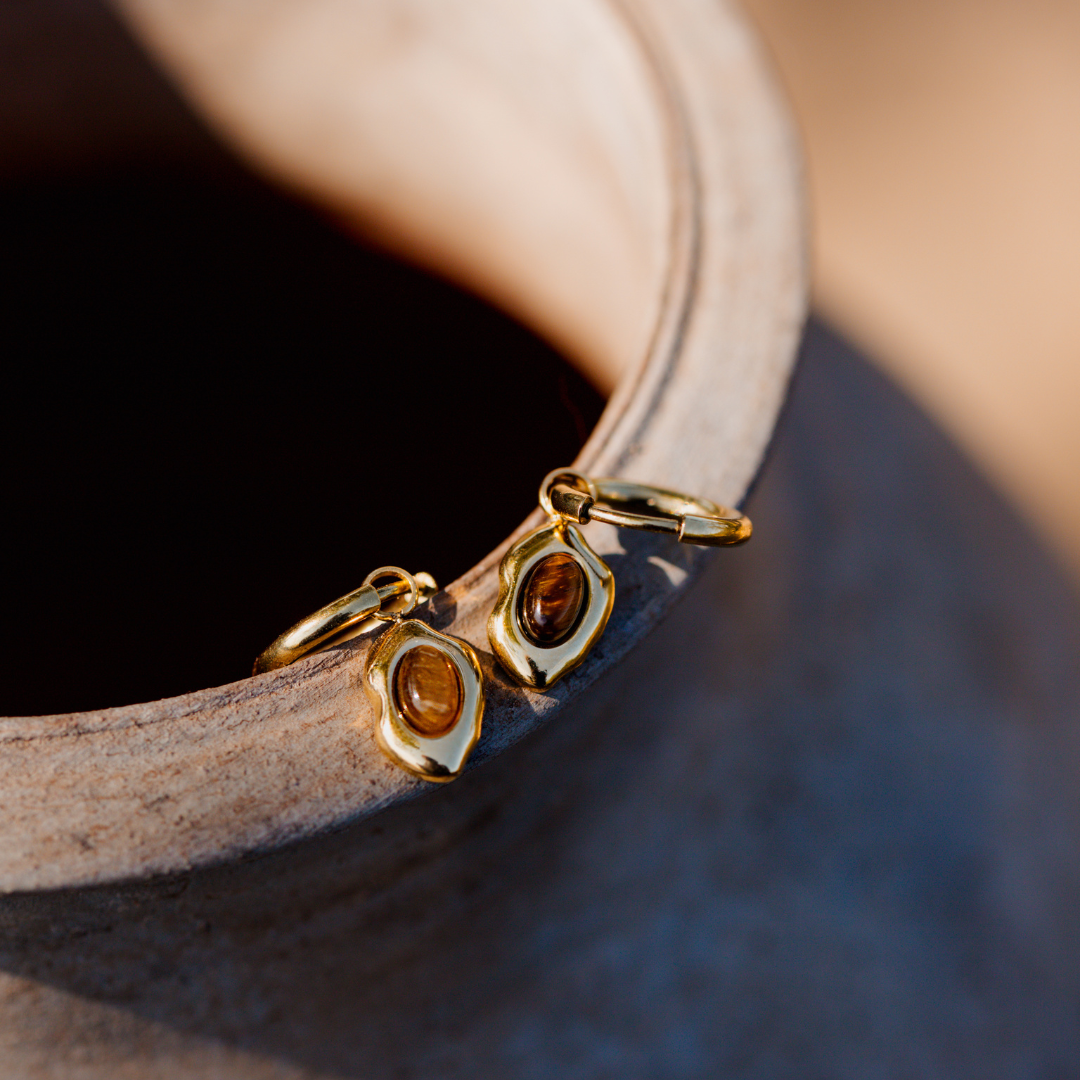 Tiger's Eye Hoop Set Small Rose Gold
