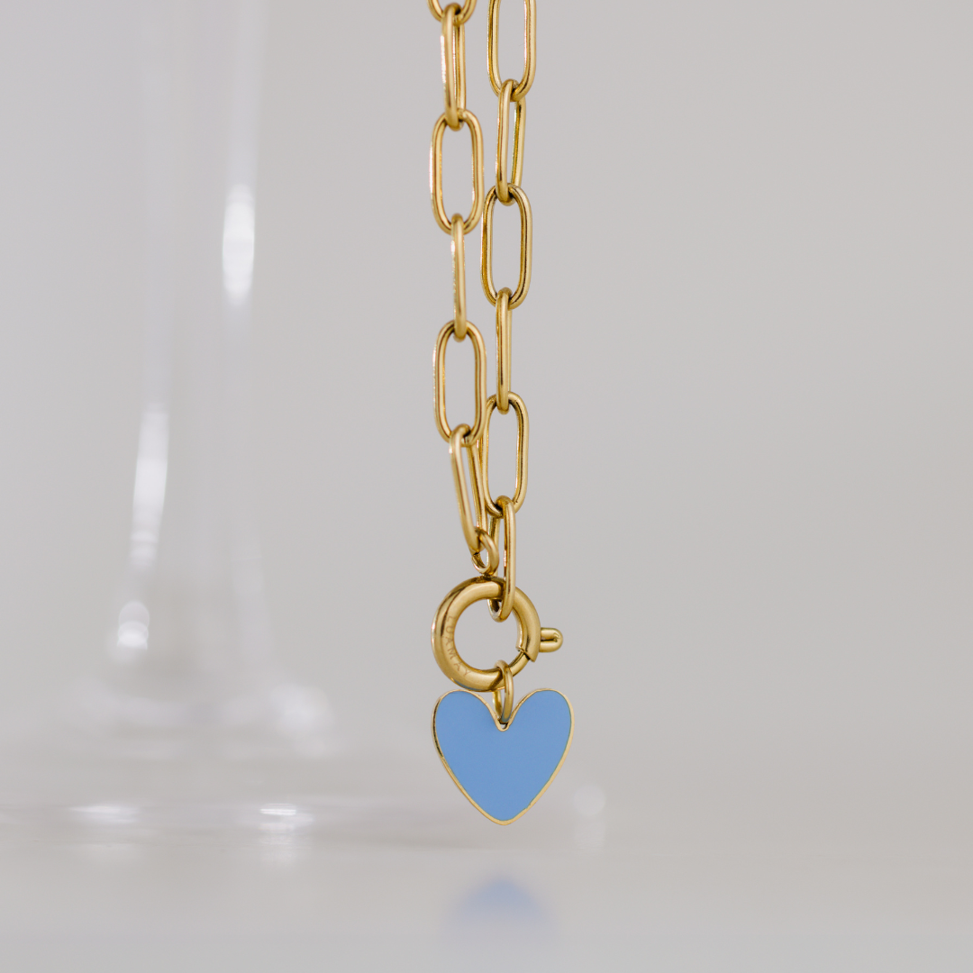 Blue Heart Oval Links Necklace Set Silver