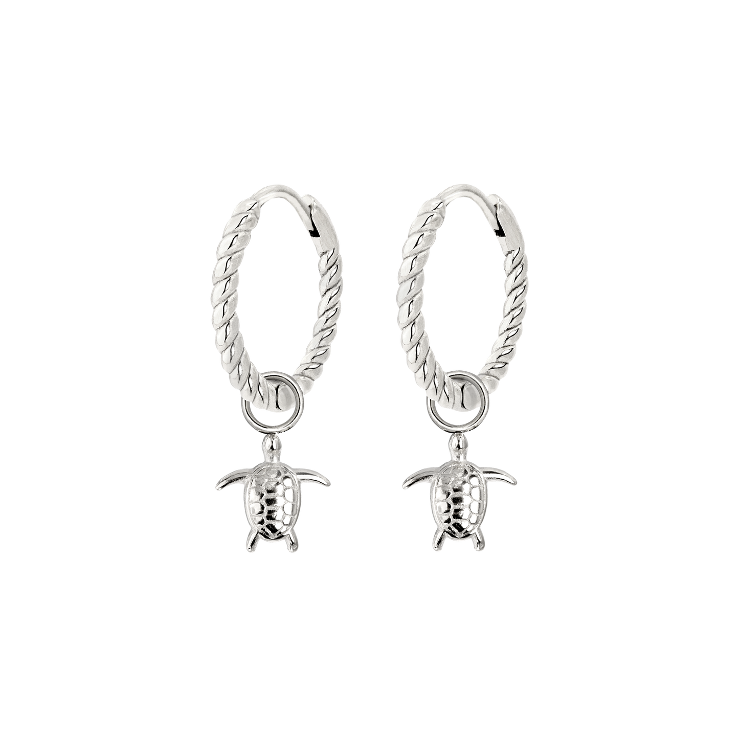 Sea Turtle Twisted Hoop Set Small Silver