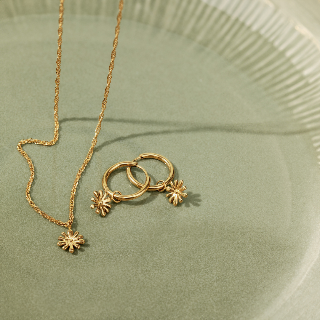 Flowery Hoop Set Medium Rose Gold
