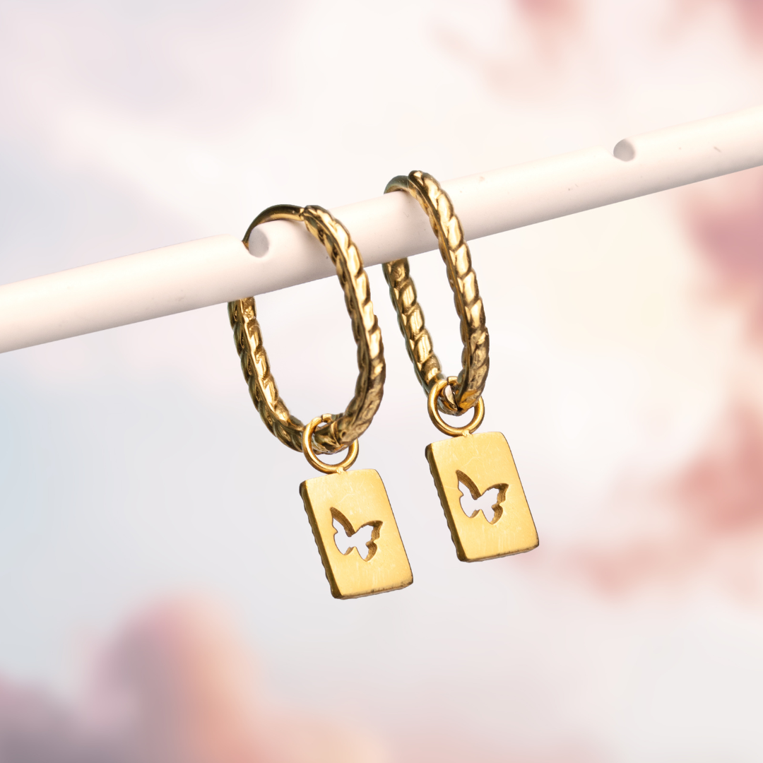 Oval Twisted Winged Beauty Hoop Set Rose Gold