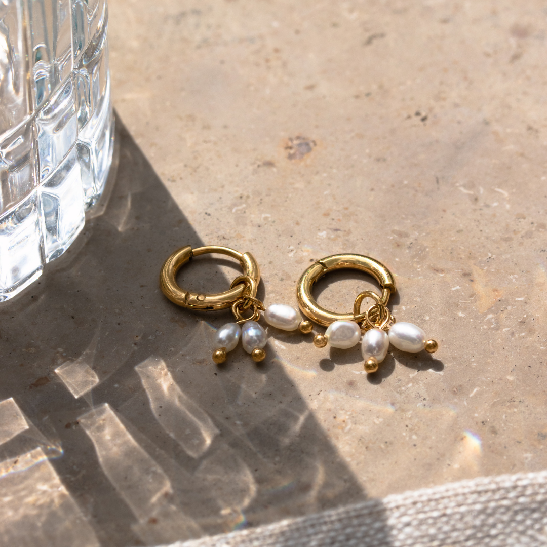 Tres Perlas Hoop Set Rose Gold