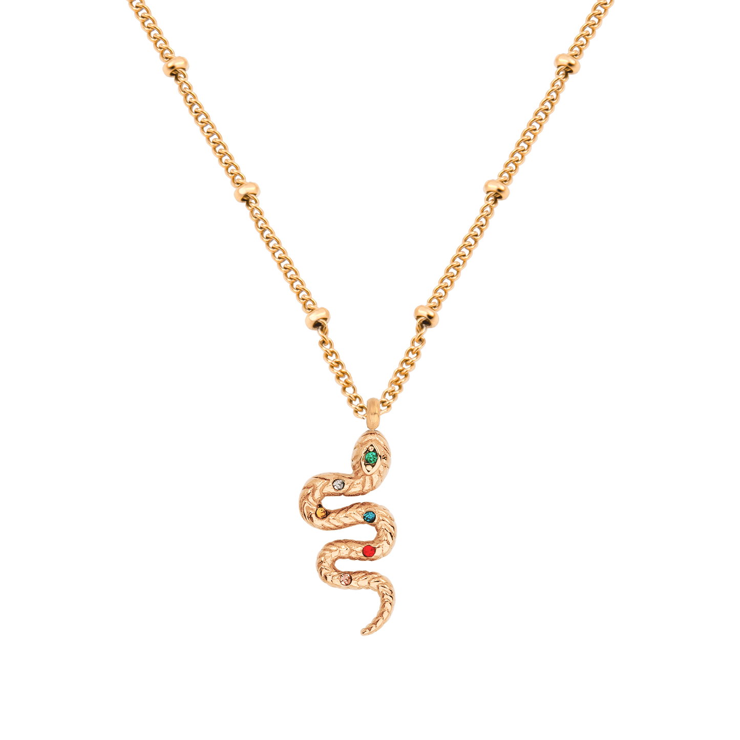 Rainbow Leni Snake Necklace Rose Gold