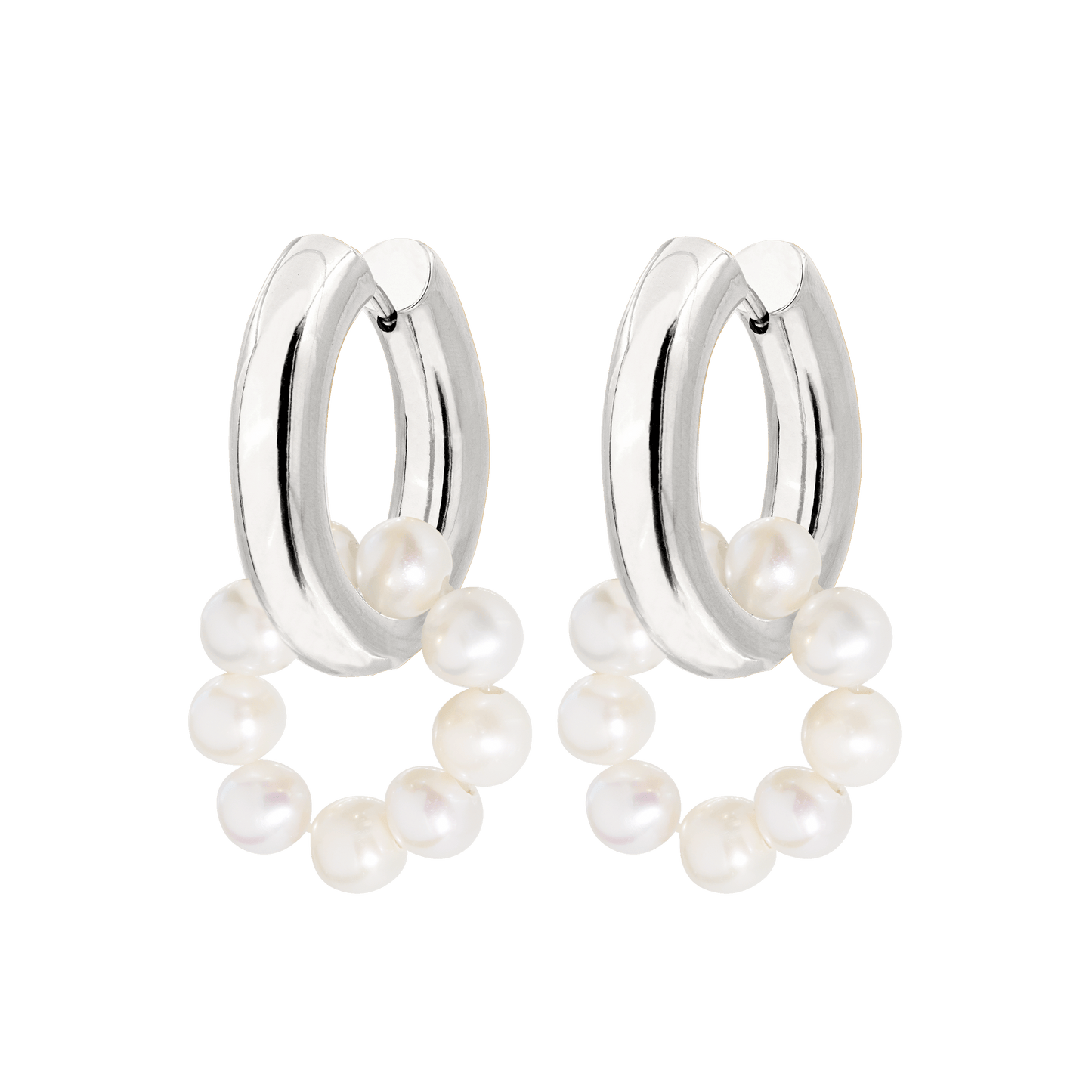 Pearly Donut Hoop Set Silver
