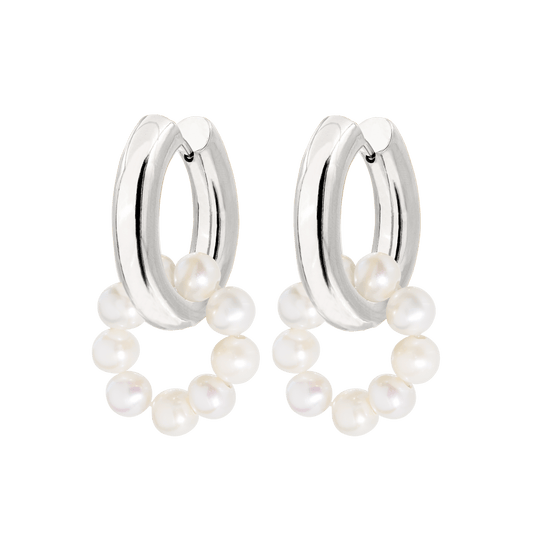 Pearly Donut Hoop Set Silver