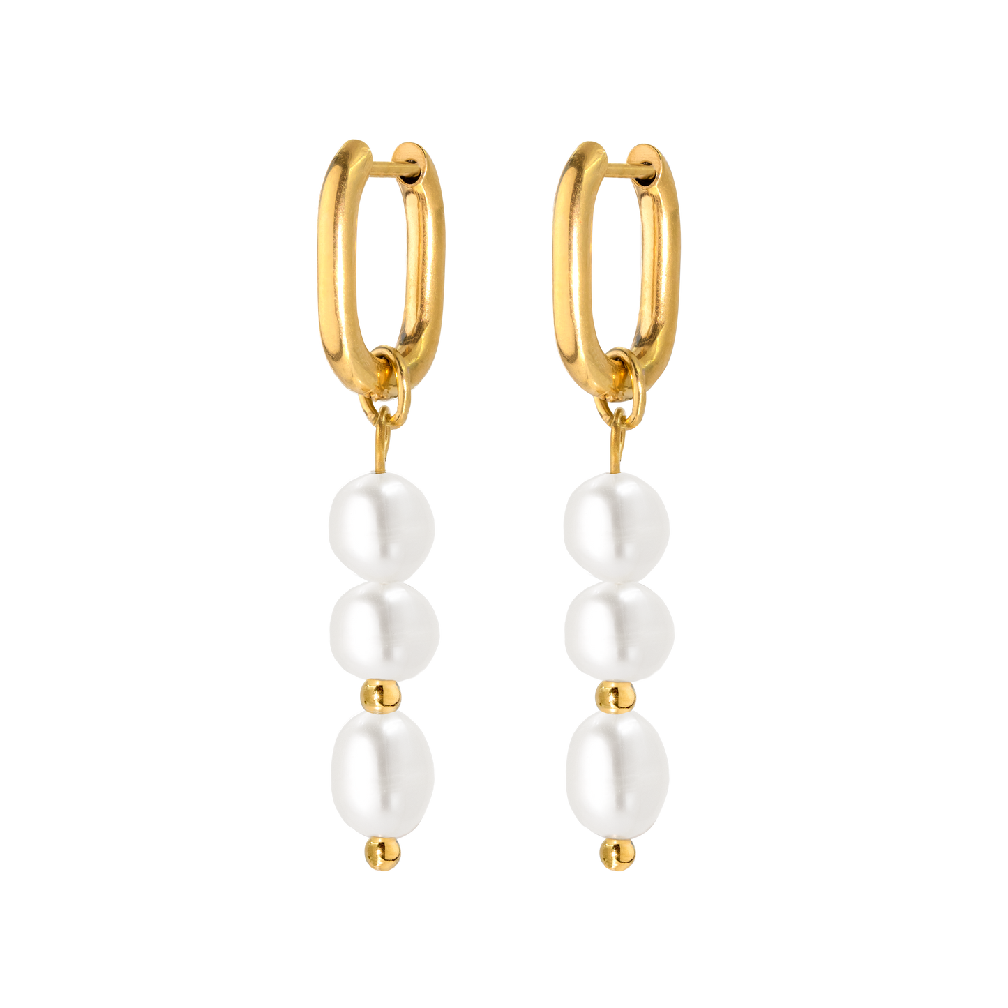 Triple Pearl Hoop Set Gold