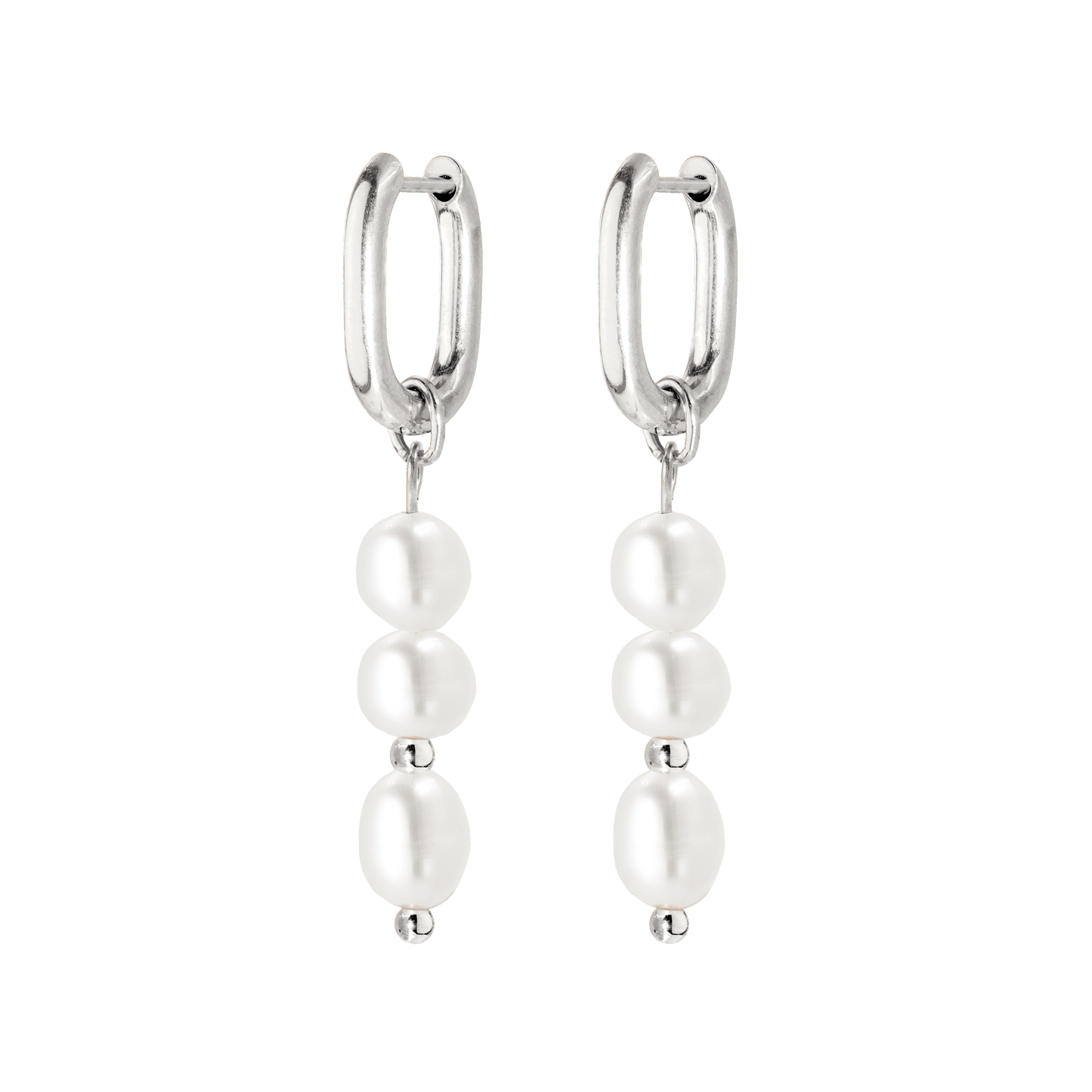 Triple Pearl Hoop Set Silver